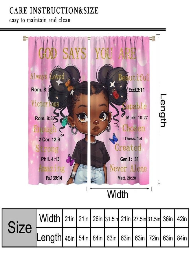 AAVEUP Black Girl Curtains for Kids,Fantasy Cartoon Pink African American Girl Love Butterfly Cute Quotes Window Drapes Print for Nursery Girls Bedroom Living Room 42x45in（No Blackout） - Image 3